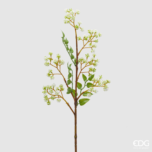 Ramo artificiale di osmanto EDG Enzo de Gasperi con foglie variegate verde scuro e fiori crema. Fogliame e fiori  realistico dal design slanciato, ideale per composizioni floreali e vasi d'arredo.