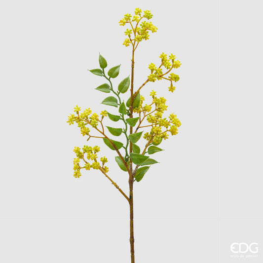 Ramo artificiale di osmanto EDG Enzo de Gasperi con foglie variegate verde scuro e fiori crema. Fogliame e fiori  realistico dal design slanciato, ideale per composizioni floreali e vasi d'arredo.