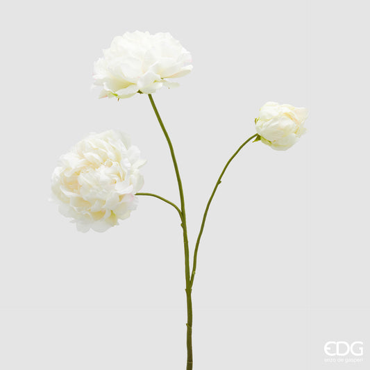 Ramoscello di peonia artificiale EDG Enzo de Gasperi in silicone. Fiori realistici e foglioline sul ramoscello scuro. La sua altezza di 67 cm lo rende ideale per decorazioni floreali durevoli e home decor importante.