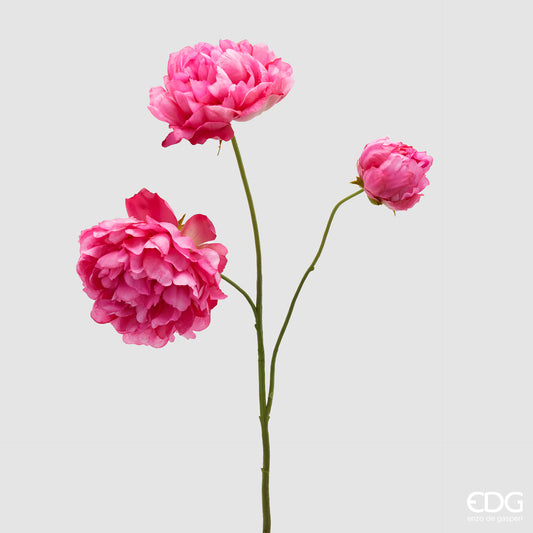 Ramoscello di peonia artificiale EDG Enzo de Gasperi in silicone. Fiori realistici e foglioline sul ramoscello scuro. La sua altezza di 67 cm lo rende ideale per decorazioni floreali durevoli e home decor importante.