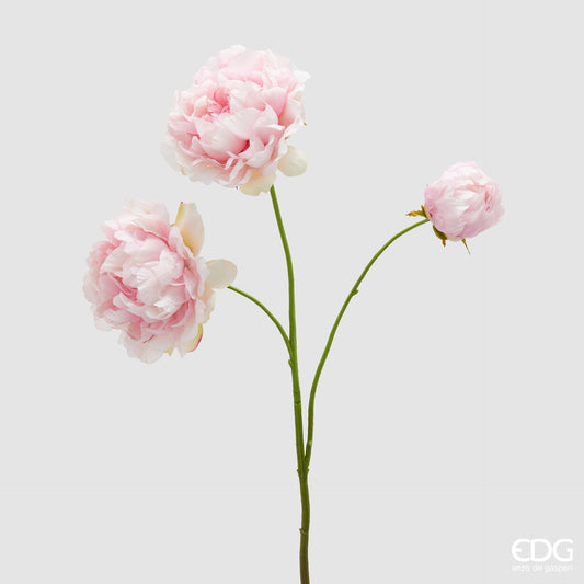 Ramoscello di peonia artificiale EDG Enzo de Gasperi in silicone. Fiori realistici e foglioline sul ramoscello scuro. La sua altezza di 67 cm lo rende ideale per decorazioni floreali durevoli e home decor importante.