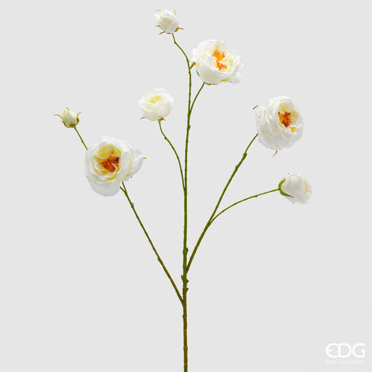 Ramo di rose bianco panna artificiali EDG Enzo de Gasperi in silicone rosa con ramo verde. Fiori realistici ideali per decorazioni floreali durevoli e home decor.