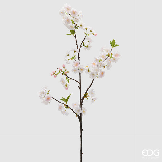 Ramoscello di sakura artificiale EDG Enzo de Gasperi in silicone. Fiori realistici e foglioline sul ramoscello scuro. La sua altezza di 92cm lo rende ideale per decorazioni floreali durevoli e home decor importante.