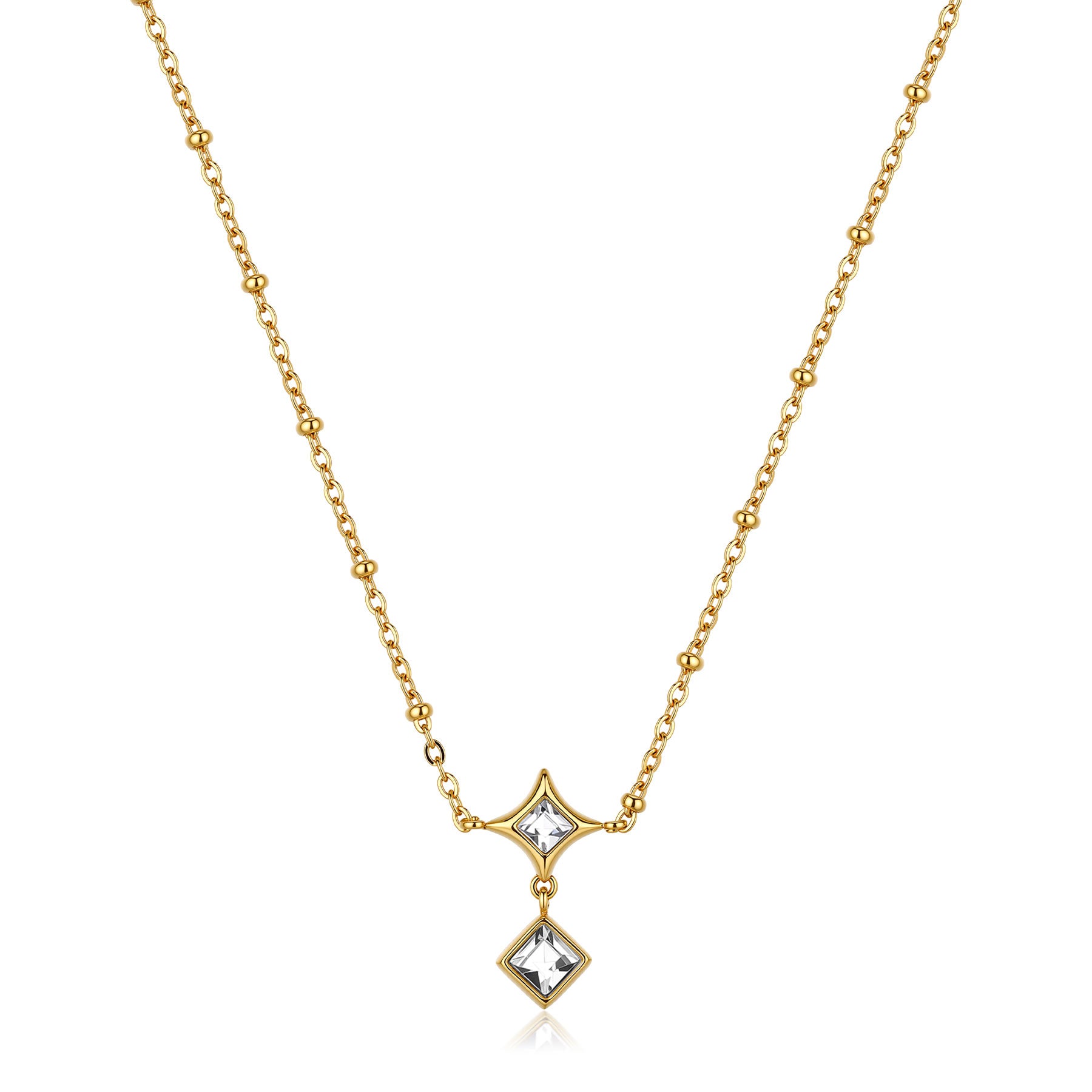 La collana "Luce" di S'Agapõ  completa perfettamente la parure con un design raffinato che gioca sulla geometria e sulla rifrazione luminosa.