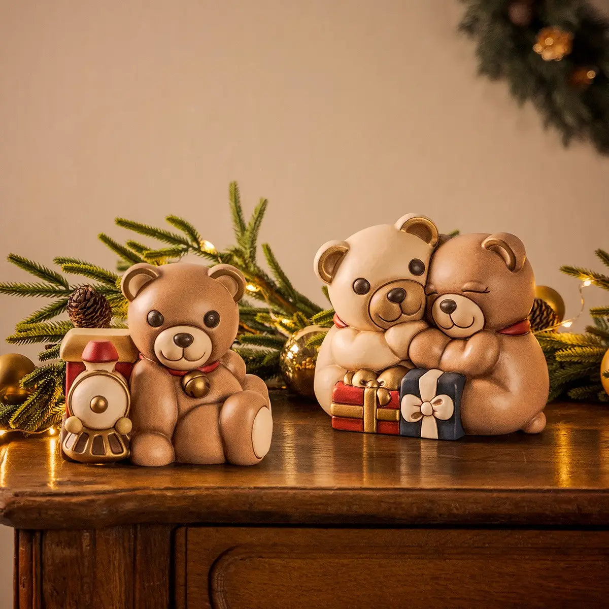 Coppia Teddy Natale con Regali in Ceramica