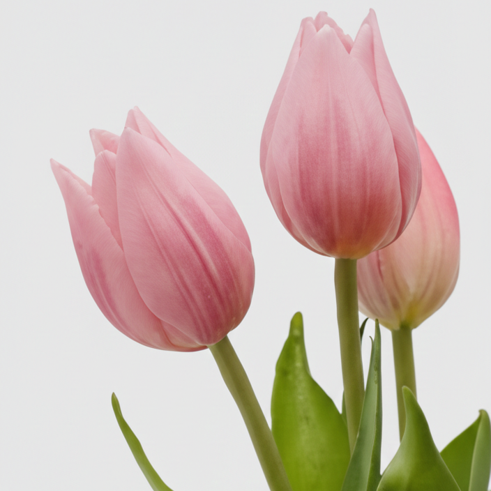 Primo piano di tulipani malva in silicone che mostra la consistenza realistica dei petali e delle foglie.